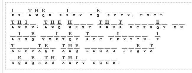 The cryptogram from page 9, with the first few letters filled in.
